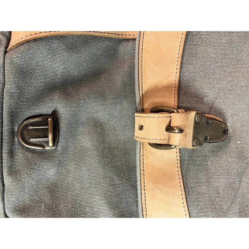 Canvas Messenger Bag Olive Drab Tan Leather Trim Buckle Flap Crossbody Shoulder
